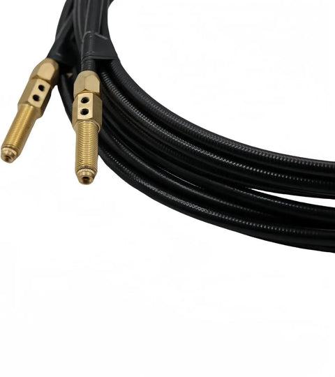 Close-up of Double Wire Feeding Hose For Laser Welding Handheld Weld Head, Built To Last Graphite Aluminum PU Construction, 5M Spring Hose