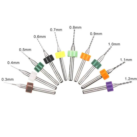 WayinTop PCB drill bit set, 50pcs carbide spiral-flute bits, 0.3–1.2mm, color-coded, Amazon brand.