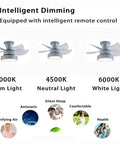 Ceiling Fan with Light 6 Speeds Control Modern for Living Room Bedroom 36W showcasing dimming options in three light temperatures.
