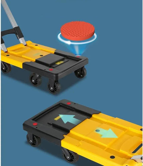 Beast Heavy Duty Folding Platform Cart For Moving Heavy Loads At Home Or Office Portable Cargo Trolley With Ergonomic Push Pull Handle Easy Fold Design Durable Luggage And Transport Cart With Big Load Capacity, folding wheel lock detail