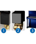 Premium Top Shelf Universal Piano Casters Featuring Silky Smooth Silent Rolling Wheels With Reinforced Steel Screw Mount Designed For Upright Pianos And Home Furniture, detailed view of caster wheels.