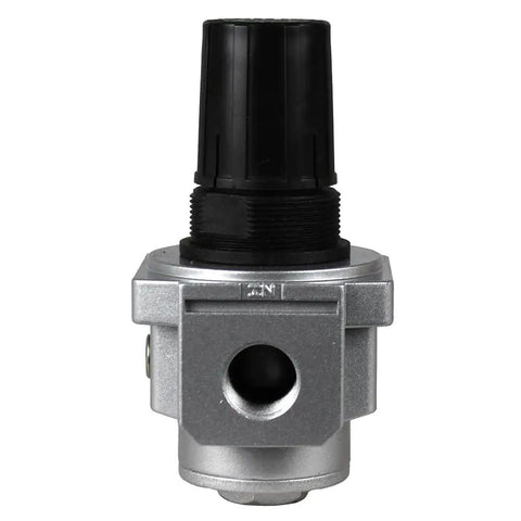 Top Shelf Air Pressure Regulator Valve For Compressor With Included Dial Gauge And Quick Lock Knob, silver aluminum body, 1/4 inch port