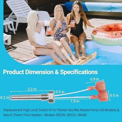 Poolside image with Stack Flue Sensor Replacement For Pentair MasterTemp And Sta Rite Max E Therm Pool And Spa Heaters SR200 SR333 SR400