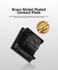 Heavy Hitter 20A AC Socket 5-15R Three Prong Outlet Built Tough With Flame Retardant PA66 Housing close-up of brass nickel plated contact plate.