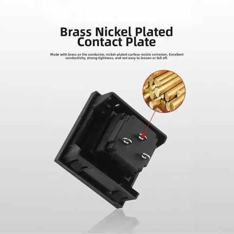 Heavy Hitter 20A AC Socket 5-15R Three Prong Outlet Built Tough With Flame Retardant PA66 Housing close-up of brass nickel plated contact plate.