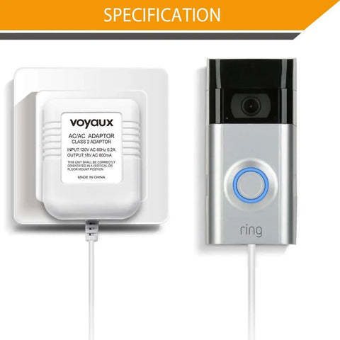 Universal 18V 800mA Doorbell Transformer Power Adapter for Video Doorbells Plug In Setup from Outlet to Doorbell