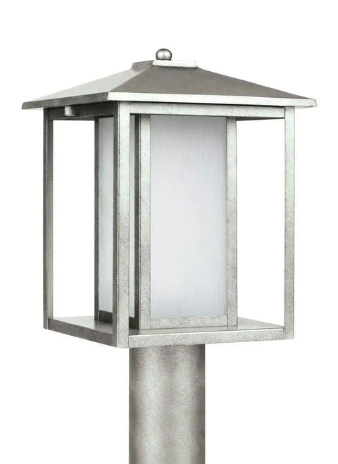 Transitional One Light Outdoor Post Lantern From Hunnington Collection In Weathered Pewter Finish For Porch Patio Or Pathway Lighting