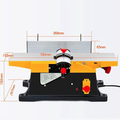 Heavy Duty Thickness Planer And Wood Planer Thicknesser Workhorse Boasting A Bulletproof Copper Motor, showcasing dimensions and features.
