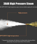 Portable Handheld Steam Cleaner Pressurized Steam Cleaning Machine Red High Temp 221F 3Bar steam nozzle emitting high pressure vapor.