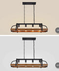 Dope Four Light Metal Pot Rack Chandelier With Faux Wood Grain Finish, Linear Pendant Ceiling Light, E26 Base, Black, On and Off