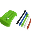 Stable Base Golf Tees And Ball Holder For Home Practice set with green holder and multi-colored tees.