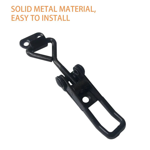 Heavy Duty Toggle Clamp With 360 Lbs Holding Power, beefy black metal pull latch, rust resistant carbon steel close-up