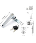 Two Pack Zinc Alloy Cabinet Locks With Keys Chrome Finish L Handle Style Heavy Duty Security Locks shown with dimensions and keys