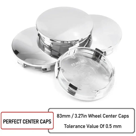 Chrome Silver ABS Wheel Center Caps For Suburban 2001 2017 83mm Outer Diameter And 76mm Clip 6 Clip Mount shown in a 4 pack