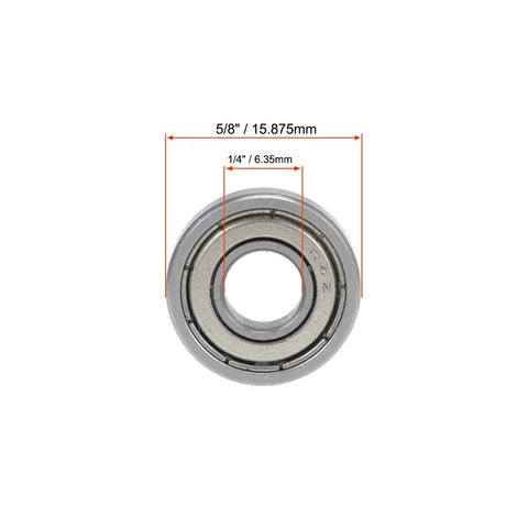 R4ZZ Shielded Deep Groove Ball Bearing 1/4 Inch By 5/8 Inch By 0.196 Inch front view with size dimensions