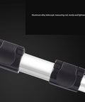 Dead On Accurate Mechanical Distance Measuring Wheel With Hella Tough Aluminum Alloy Build And Integrated Carry Handle For No Fuss Industrial Surveys Or Home Diy Projects Includes Top Shelf Travel Carrier - close-up of aluminum alloy telescopic measuring rod with clips.