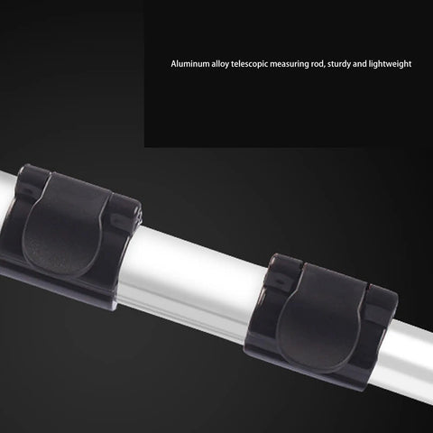 Dead On Accurate Mechanical Distance Measuring Wheel With Hella Tough Aluminum Alloy Build And Integrated Carry Handle For No Fuss Industrial Surveys Or Home Diy Projects Includes Top Shelf Travel Carrier - close-up of aluminum alloy telescopic measuring rod with clips.