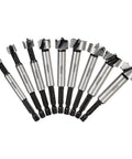 Front view hinge boring drill bit set in high carbon steel, round shank, 8–25mm