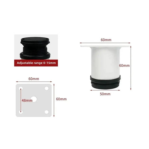 Adjustable Furniture Feet 4 Pack 50mm To 250mm White Stainless Steel Replacement Feet dimensions and design details
