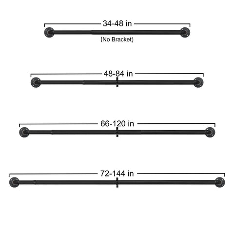 Industrial Blackout Curtain Rod For 34-48 Inch Windows, 1 Inch Diameter, Heavy Duty Adjustable Wrap Around Rod, Black Finish