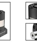 Close-up of Premium Planetary Gearbox With Round Flange Built As A Workhorse Ready Speed Reducer, featuring metal shaft and precision components.