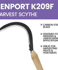 Curved Weeding Harvest Scythe With 13 Inch Carbon Steel Blade And Beige Handle For Clearing Tall Weeds And Soft Brush