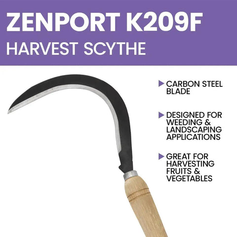 Curved Weeding Harvest Scythe With 13 Inch Carbon Steel Blade And Beige Handle For Clearing Tall Weeds And Soft Brush