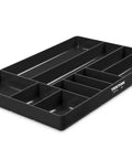 10 Compartment Organizer Tray In Black For Drawer Storage, Ultra Slim 1.5 Inch Tall, durable design, various compartment sizes, made in USA