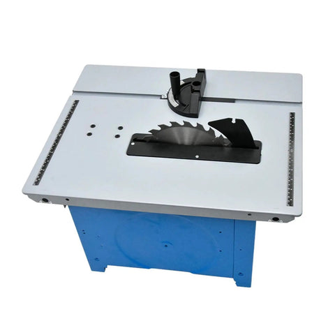 Heavy Duty Eight Inch Woodworking Table Saw With Multi Function Sliding Table And No Sweat Dust Collection For Rock Solid Precision Cuts 1800 Watt Motor top view of the table saw with blade and sliding table