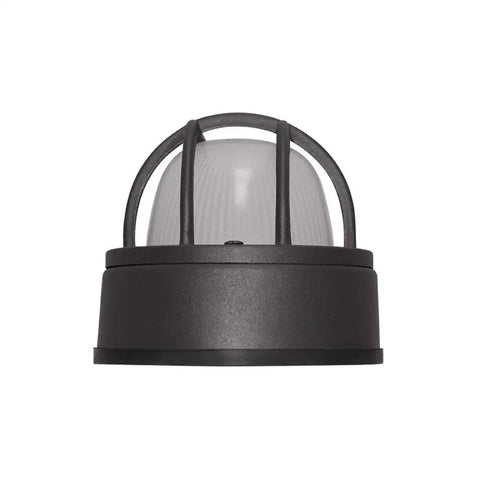 Bulkhead Outdoor Integrated LED Wall Light With Wet Rating 434 Lumens 6.2W 5000K Cool White Frosted Ribbed Lens Aluminum Housing Energy Star Certified 50K Hour Life Low Energy Cost, front view