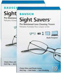BAUSCH Sight Savers lens cleaning tissues boxes, front view, two white boxes with blue tops, 100-count each