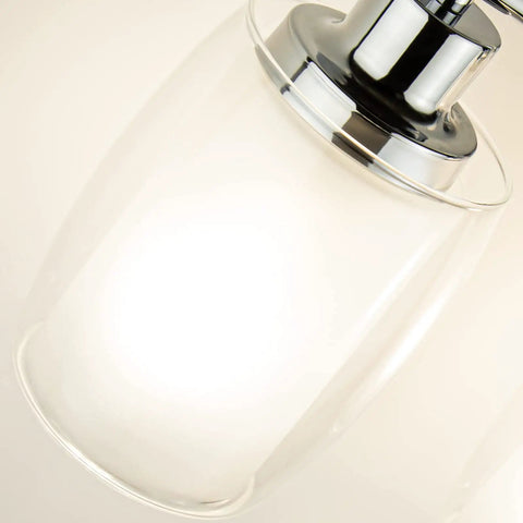 Close-up of the double-layer anti-glare shade on Three Light Chrome Bathroom Vanity Fixture With Dope Double Layer Anti Glare Shade For Mirror And Hallway Modern Wall Sconce Lighting For Bathroom Bedroom Or Living Room