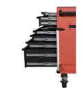Side view of Shop Workhorse 10 Drawer Rolling Tool Chest Cabinet With Slick Roll Casters And 56 Inch Wide Steel Build showing drawers.