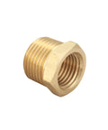 Beefy 3/8 Inch Male To 1/4 Inch Female NPT Brass Hex Bushing Reducing Adapter, Hex Head Pipe Fitting close-up view