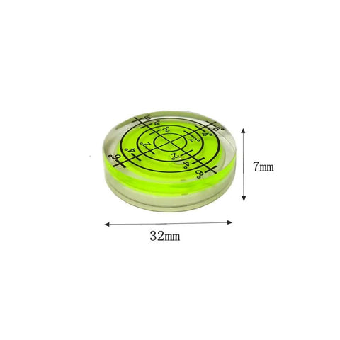 Set Of Six Hella Accurate Round Bubble Spirit Levels With Durable Waterproof Black Finish And Crisp Alignment Grooves For Nailing Every DJ Turntable Tripod Telescope Or Bookshelf Project Today, 32mm round vial with green fluid.