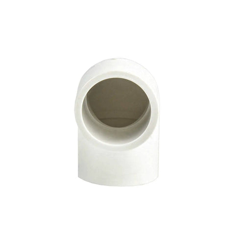 Front view of Two Way One Half Inch PVC Pipe Fitting 90 Degree Elbow Socket Adapter Coupling Schedule 40 White Ten Pack For Easy DIY Projects