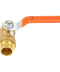 Heavy Duty Brass Ball Valve Half Inch Male And Female Threaded Plumbing Fixture With Hella Reliable Shutoff Control, orange lever, close-up view.