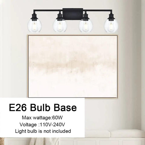 Four Light Vanity Light Fixture With Clear Globe Glass Shades Industrial Farmhouse Wall Lamp For Bathroom Mirror Kitchen