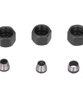 Six Pack 1/4 to 1/8 Collet Adapters for CNC Lathe, Router, Milling Cutters with screws and nuts display