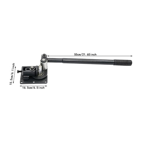Manual Flat Bar Bender Pro Grade with 7 Bearings, tool dimensions, for precise 90-degree right angles.
