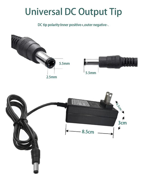 2 Pack 24V Power Supply Adapter for LED Strips and More, 5.5x2.5mm plug with 100-240V AC input, universal DC output tip