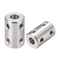 Heavy Duty Rigid Shaft Coupling Made From 45# Steel For 3D Printer Motor Connector showing two steel couplings with set screw holes.