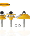 Three Piece Raised Panel Cabinet Door Router Bit Set With Ogee Rail And Stile For Woodworking, Pro Grade Carbide Cutters, One Quarter Inch Shank