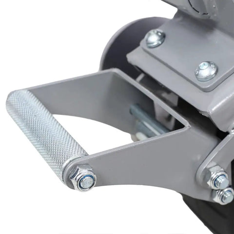 Close-up of ergonomic handle of Heavy Duty Electric Trailer Dolly with 5000 Lb Towing Capacity and 8 Inch Rubber Tire.