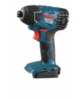 Compact 18V One Quarter Inch Hex Impact Driver Bare Tool With Built In LED Light and Electronic Cell Protection, side view.