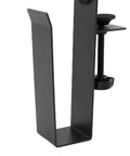Close view of black adjustable side laptop mount that clamps straight up to your desk for flexible storage.