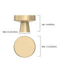 10 Pack Brushed Gold Round Cabinet Knobs For Kitchen Cabinets And Dressers, 1.2 Inch Diameter, Zinc Alloy Hardware, side and top view