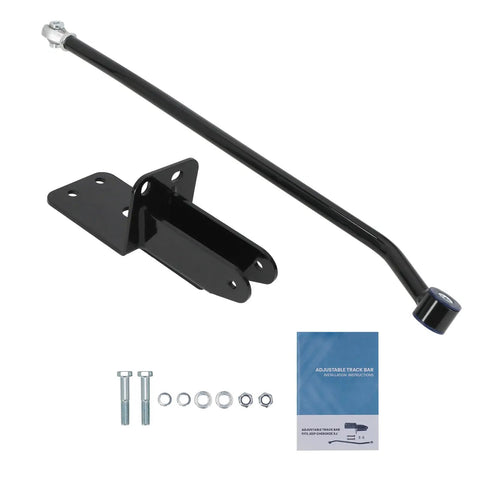 Adjustable Front Track Bar For Jeep Cherokee XJ 1984 To 2001 Center Axle After Lift Kit 4 To 6.5 Inch Easy To Adjust Length 790 To 830 Mm With Relocation Bracket Keeps Your Rig Aligned On Trails And Daily Driving., black steel track bar, bracket, bolts and instructions
