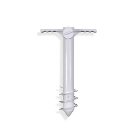Heavy Duty Beach Umbrella Anchor With Spiral Screw Base Universal Size Fits Most Umbrellas Perfect For Sand Or Grass Keeps Your Beach Shade Steady In Windy Conditions White