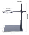 Level Up Your Morning Pour Over Coffee Dripper Stand With Height Adjustable Aluminum Stand Rock Solid Silicone Grip Lightweight Brew Holder in black with measurements.